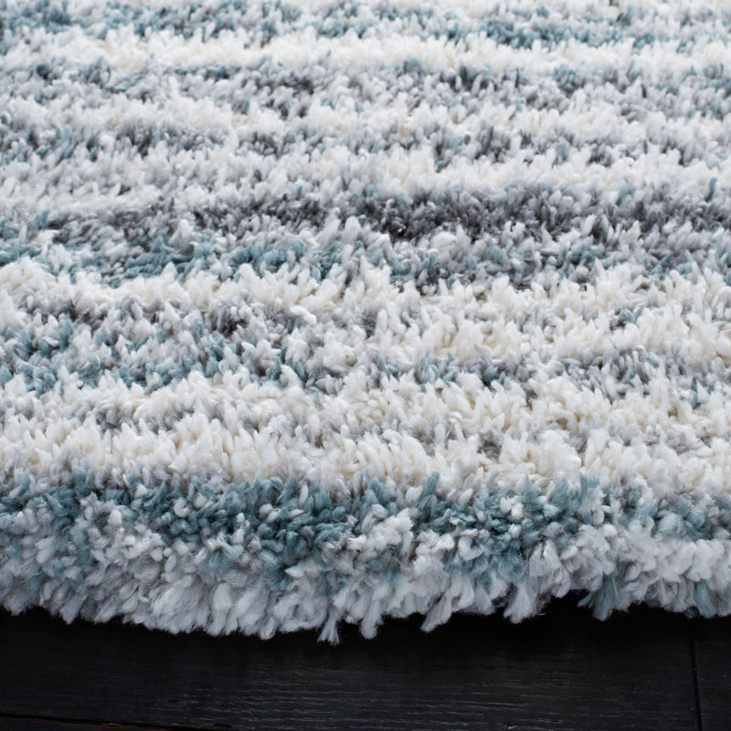 Tapis ivoire / bleu sarcelle Adam, Rond 8 pi