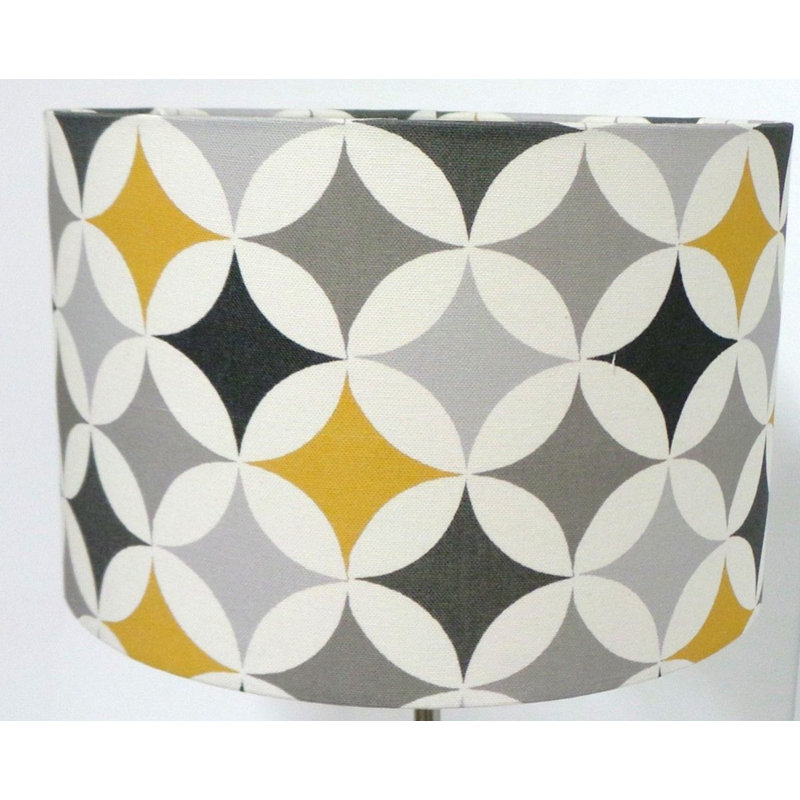 Cotton Drum Lamp Shade ( Screw On ), 25 cm H x 45 cm W x 45 cm D, Yellow/Grey/White
