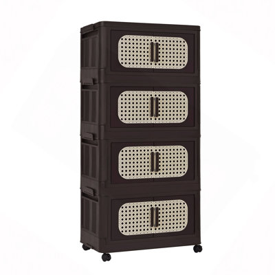 Armoire de rangement pliante latérale de 20 po de large, 4 niveaux, 19,69 po x 11,81 po x 40,55 po, bacs de rangement pliables avec porte magnétique, armoire de rangement en plastique avec roues