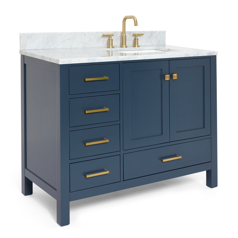 Ensemble de meuble-lavabo simple 43 po Flynt, Right, Forme rectangulaire, Bleu minuit / laiton satiné