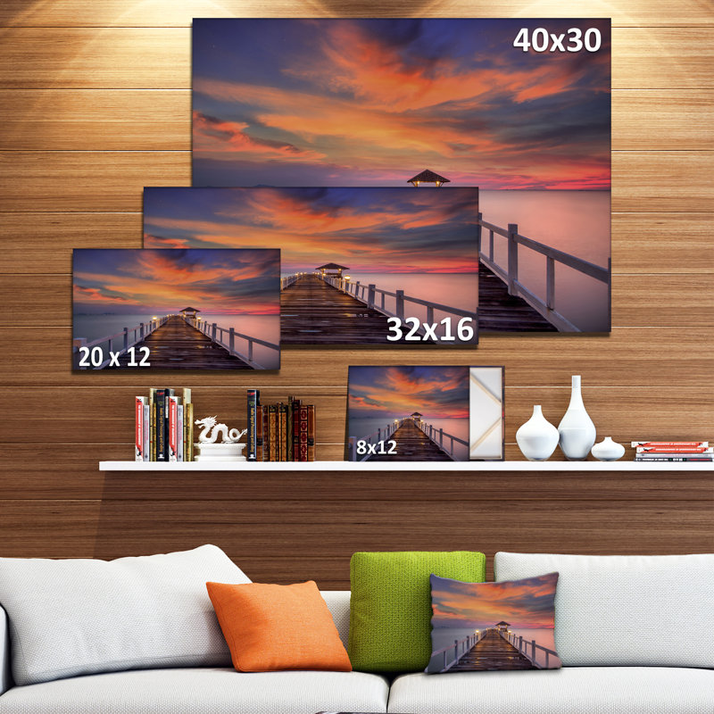 Reproduction de photo sur toile tendue, "pilier de mer foncé sous couleur" sky sea ", H 16 po x l 32 po x p 1 po