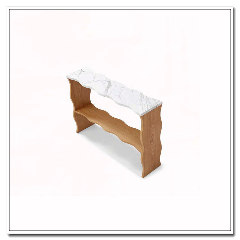Console Table with Open Storage Shelf, Natural Wood