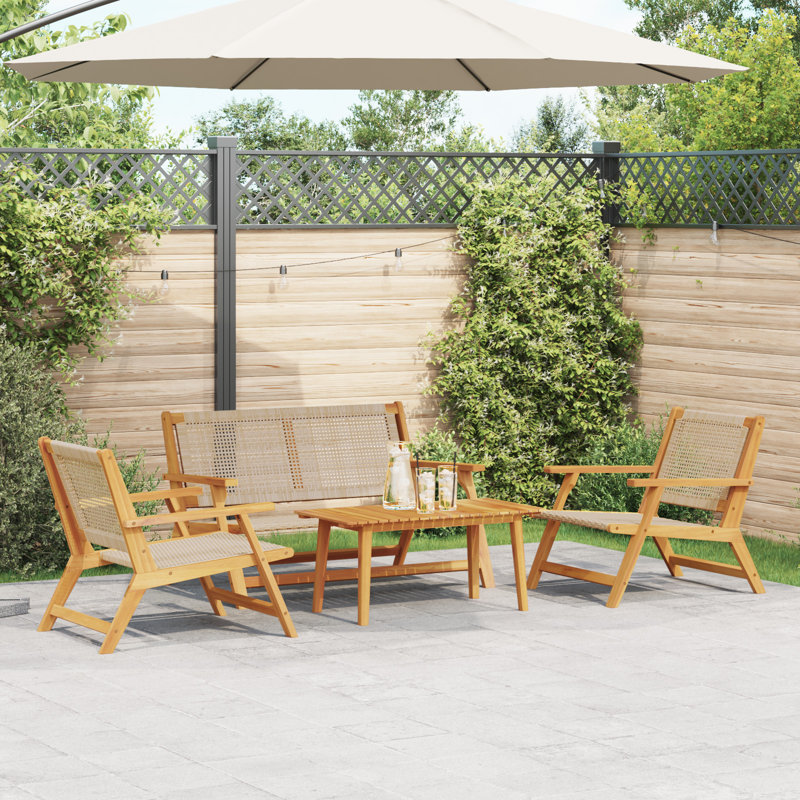 Set Of 3 Acacia Wood, Rattan Medium Durable, Beige/Brown