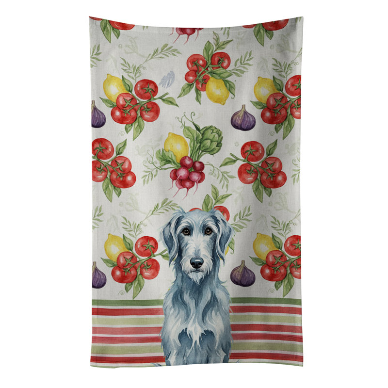 Blue-Gray Scottish Deerhound Vegetables Kitchen Towel, Blue-Gray Scottish Deerhound