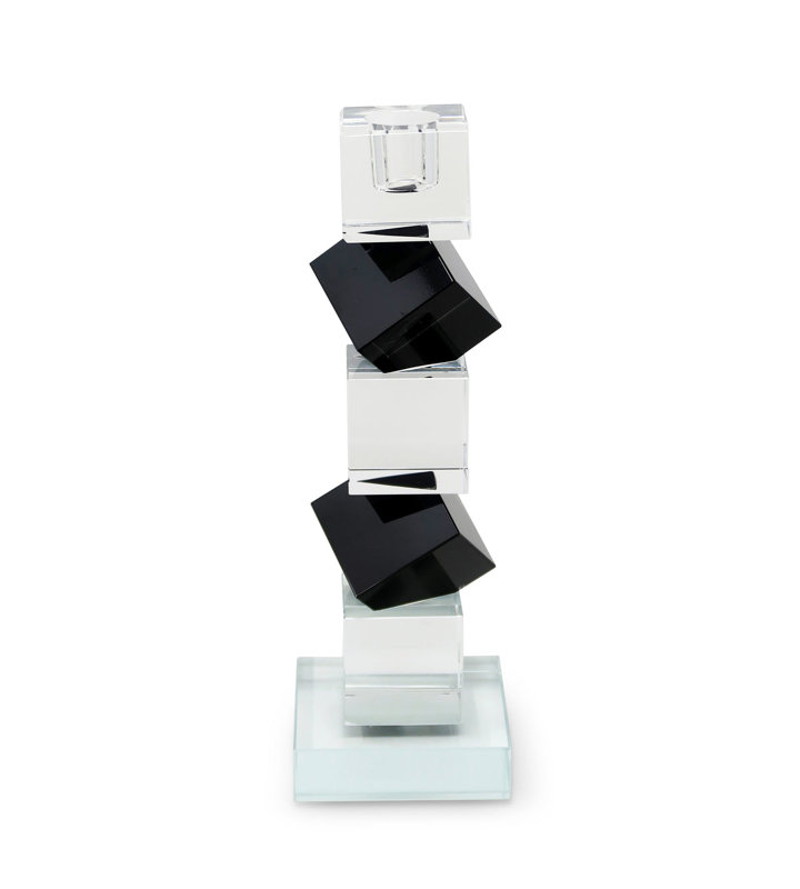 Crystal Candlestick Diagonal Block Design with Black, 9'' H x 2.75'' W x 2.75'' D