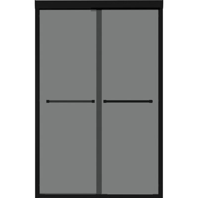 Porte de douche coulissante double 76 po H 76 po, verre trempé gris cassé de 8 mm, acier inoxydable 304 noir mat, installation réversible, verre de l 48 po de meuble-lavabo sec avec bords arrondis R10 et film stratifié,