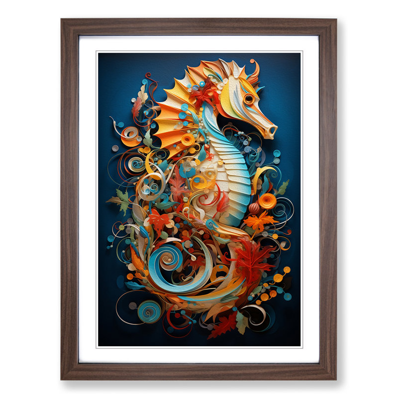 Seahorse Contemporary - Framed Print, 64cm H x 46cm W x 2cm D, Walnut 