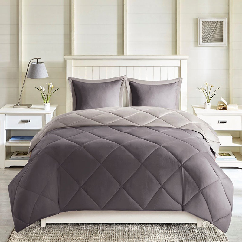 Édredon en duvet synthétique TG / TG, Noir/gris, Édredon simple / simple TG + 1 taie décorative