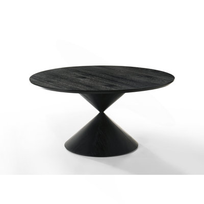 Haven 59" Round Ebony Black Pedestal Dining Table With Hourglass Base