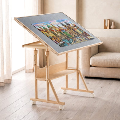 Table 1500 pièces avec pieds, roues, 4 tiroirs, housse, 34 x 25 po, cadeau pour maman, planche de bois portable, accessoires de casse-tête en feutre pour adultes, rangement à hauteur réglable