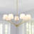 7-light 40"W Brass Burlap Shaded Chandelier For Dinning Room