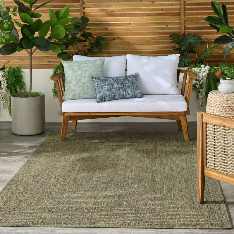 Tapis intérieur / extérieur géométrique Cascio, Rectangle 6 pi x 9 pi, Olive