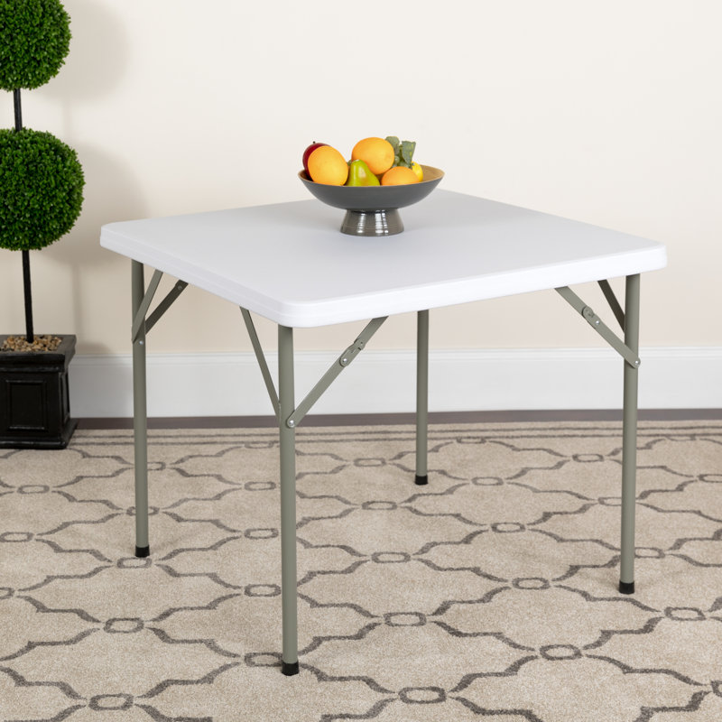 Elon 34.25'' Square White Plastic Folding Table with Gray Metal Frame