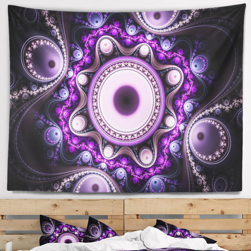 Tapisserie abstraites et cercles à ondulation brillante, H 68 po x l 80 po