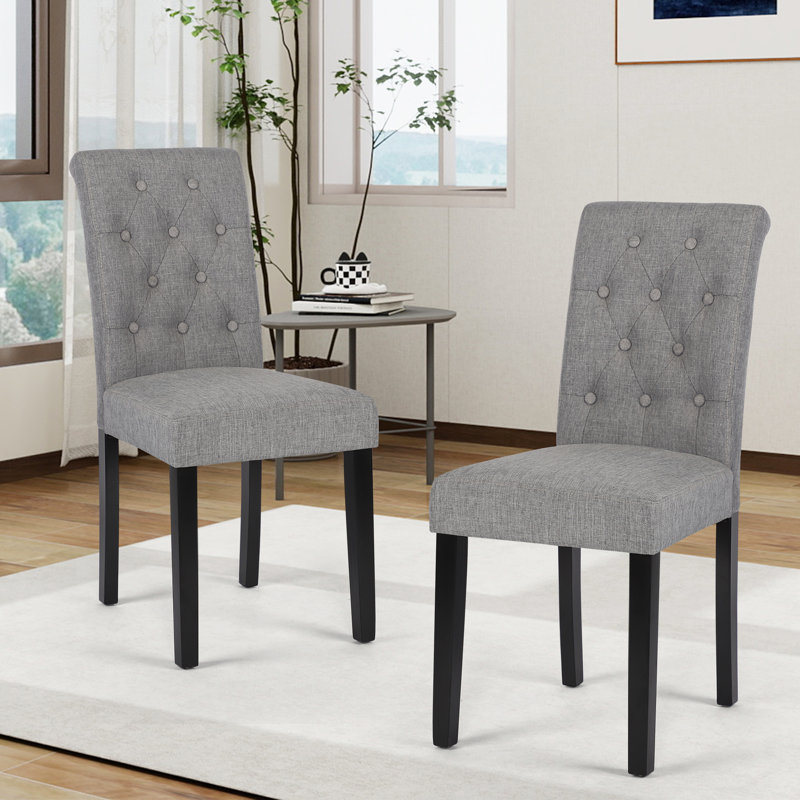 Elegant and Comfortable Dining Chair Tufted Fabric Upholstered Parsons Chair, Grey