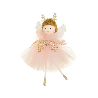 Paquet de 10 poupées ballerine en tissu rose avec bandeau renne
