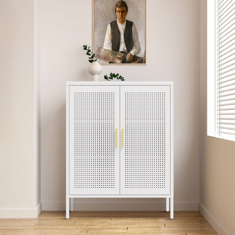 Metal Storage Cabinet With 2 Doors And 2 Adjustable Shelves, Steel Storage Cabinet, White
