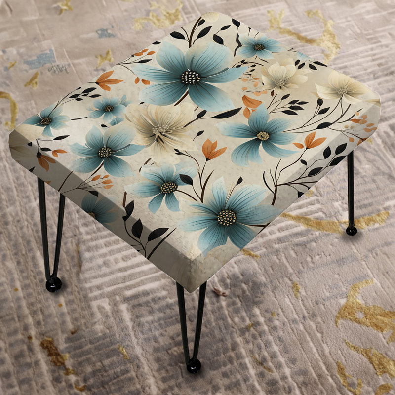 Minimalisme avec motif de fleurs grises et bleues - Repose-pieds rectangulaire floral