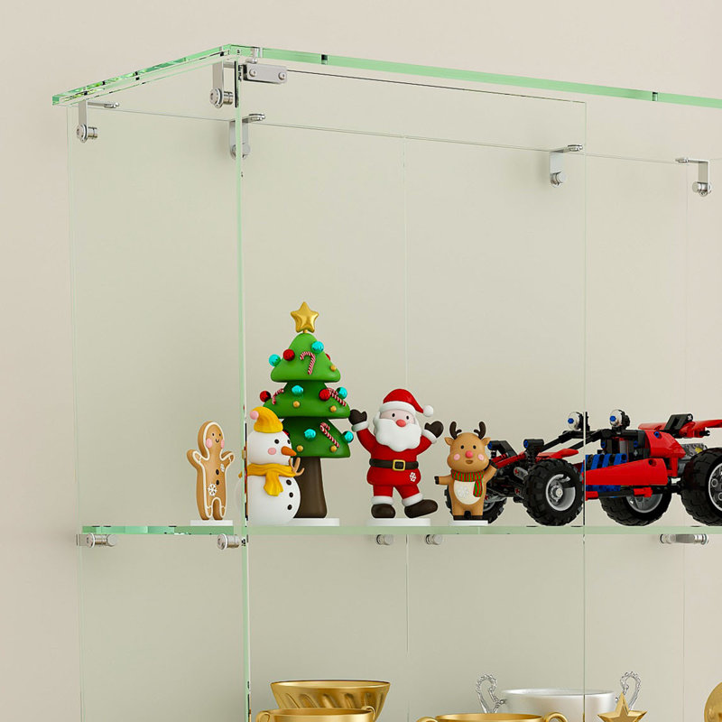 Vitrine à 4 niveaux en verre avec portes doubles et 5 modes d'éclairage à DEL, vitrine de plancher en verre trempé pour objets de collection, figurines articulées, présentoir de vin et de détail