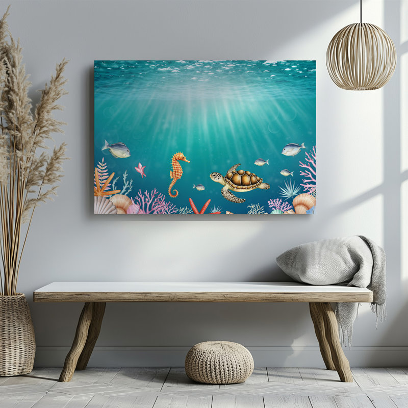 Toile «A Vibrant Underwater Scene Doting A Crystal Clear Turquoise Sea», art mural surface scintillante avec reflets de soleil
