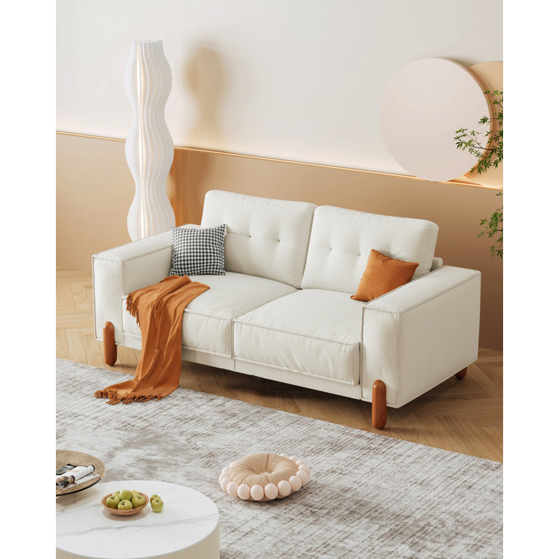 Couches pour le salon, canapé rembourré moderne capitonné avec accoudoir carré et 4 pieds en bois massif, 2 coussins décoratifs pour le salon, le bureau, l’appartement