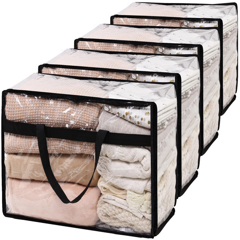 60L Clear Storage Bag, With Zipper And Reinforced Handle,(Clear/4 PCS)