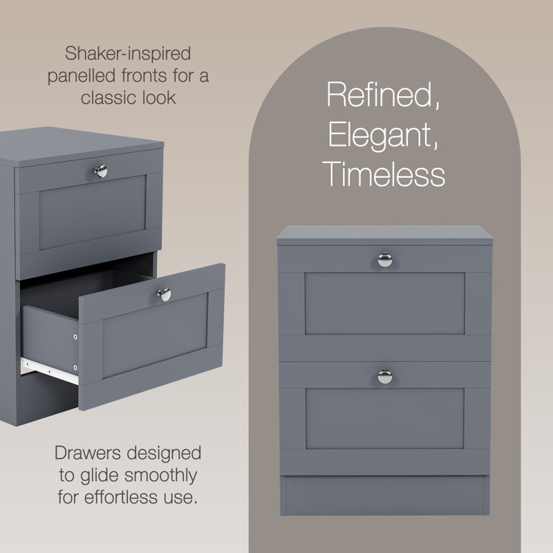 Tasneem 2 Drawer Set Of 2 Bedside Tables Compact Nightstand Storage Cabinet Modern Bedroom Side Table, Grey