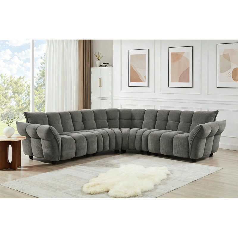 Minimore Modern Style 112.6" W Marigold L Shape 5S Sofa, Gray Chenille