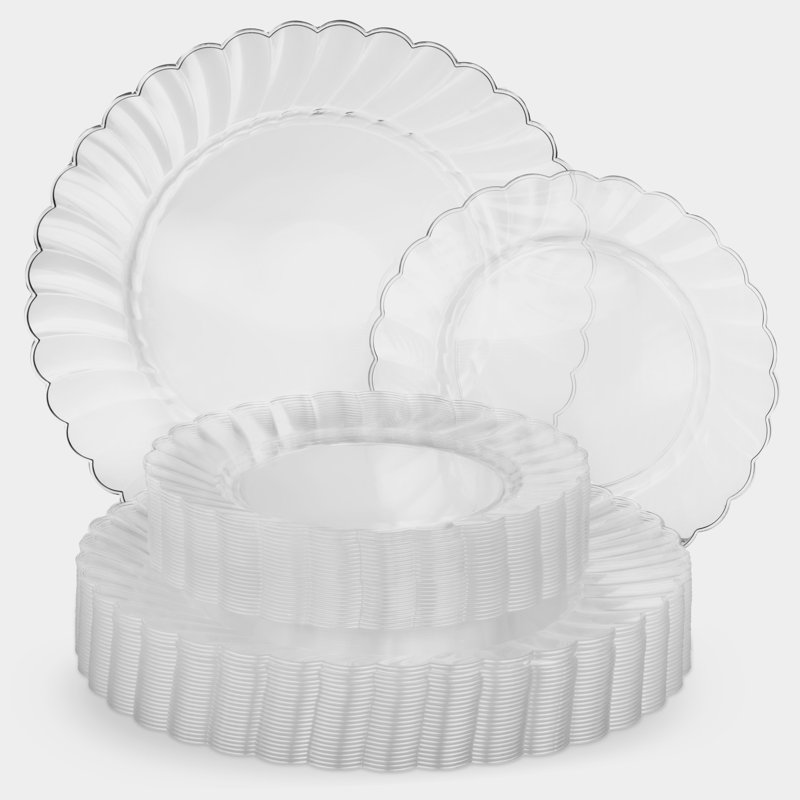 Ensemble de 50 pièces d'assiettes à vaisselle jetables en plastique transparent