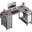 L-Shaped Computer Desk with Storage Bag & 3 Fabric Drawers, Modern Home Office Corner Desk with Storage Shelves, Space-Saving Workstation for Bedroom, Study & Small Spaces-1396402556-1396402558