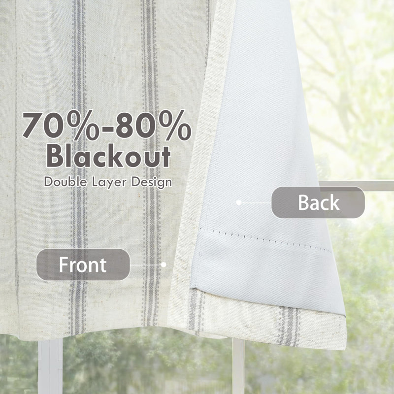 Mudge Farmhouse Striped Linen Double Layer Thermal Insulated Room Darkening  Window ValancesRod Pocket Vertical Striped Kitchen Valance for Bathroom