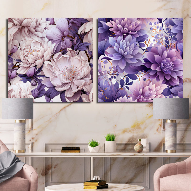 Twedt - Ensemble de 2 collages carrés floraux, H 30 po x l 61 po, Toile tendue
