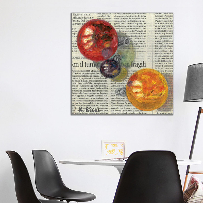 New Year Balls On Newspaper 1 Piece Wall Art on Canvas, 93.98 cm H x 93.98 cm W, Wrapped Canvas