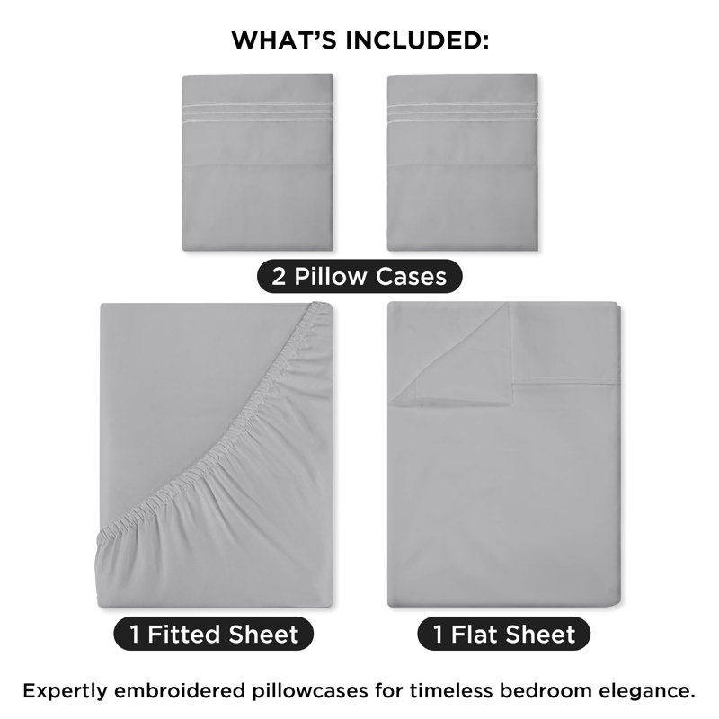 Royale Linens 4 Piece Sheets Set - Soft Brushed 1800 Microfiber Bedding - 1 Fitted and 1 Flat Sheet, 2 Pillow cases - Wrinkle Free & Fade Resistant - Hotel Luxury Bed Sheets Set