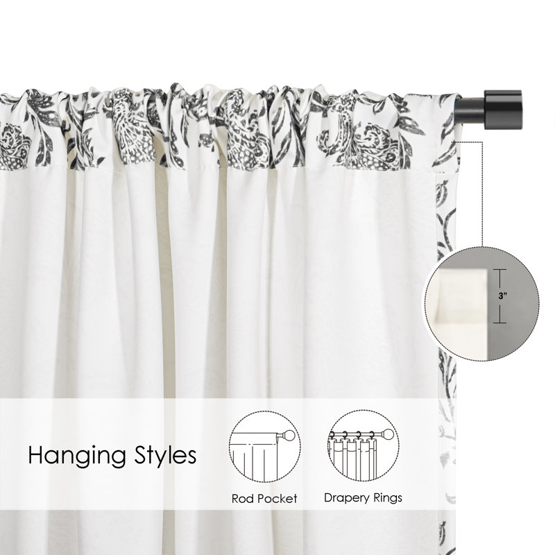 Alecs Floral Room Darkening Rod Pocket Curtain Panel, 52" W x 84" L, Black