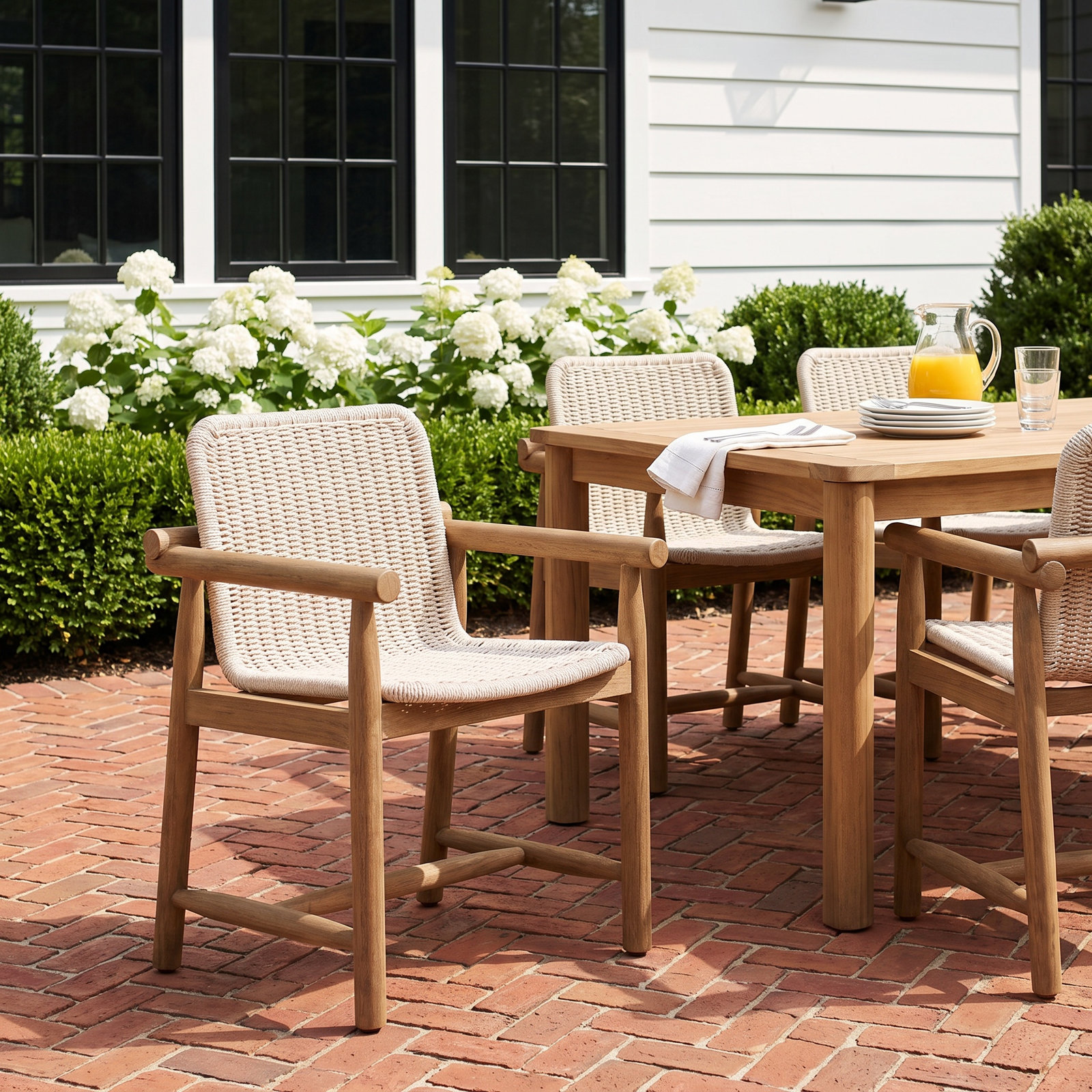 Dume Outdoor Dining Armchair, White/Brown