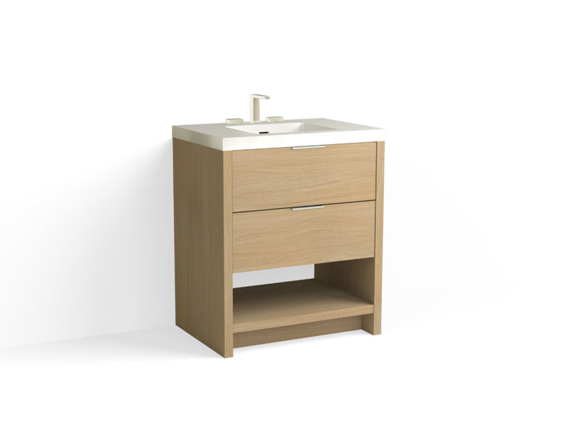 Vue 30" W Freestanding Single Bathroom Vanity, Glossy White/Single, Biondo, Polished Nickel