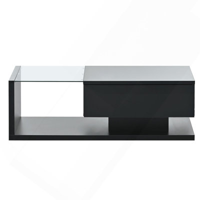 Rondelle Coffee Table with Storage,Modern Coffee Table with Tempered Glass