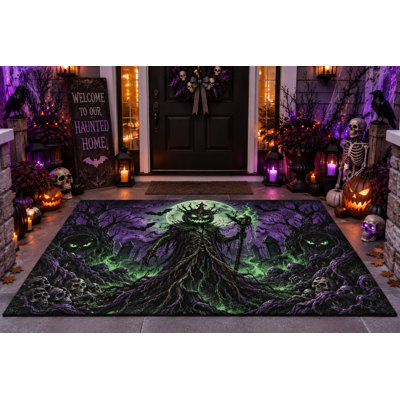 Tapis d'extérieur Halloween 152 x 213 cm, motif Bête de l'arbre creux à un œil, moquette épaisse en PVC imperméable à boucles, tapis intérieur/extérieur résistant à séchage rapide pour porche, terrasse, balcon et entrée