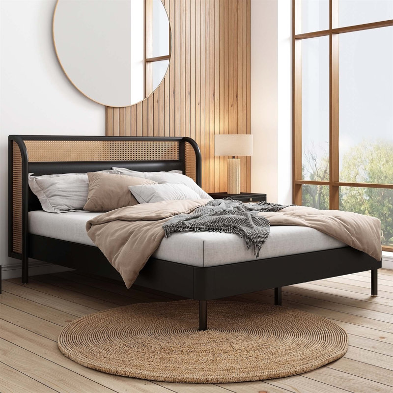 Lit plateforme en rotin Arsaluis, Noir