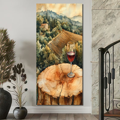 Gicela, vignoble avec verre de vin dans un paysage de Bordeau - grand art mural vignoble