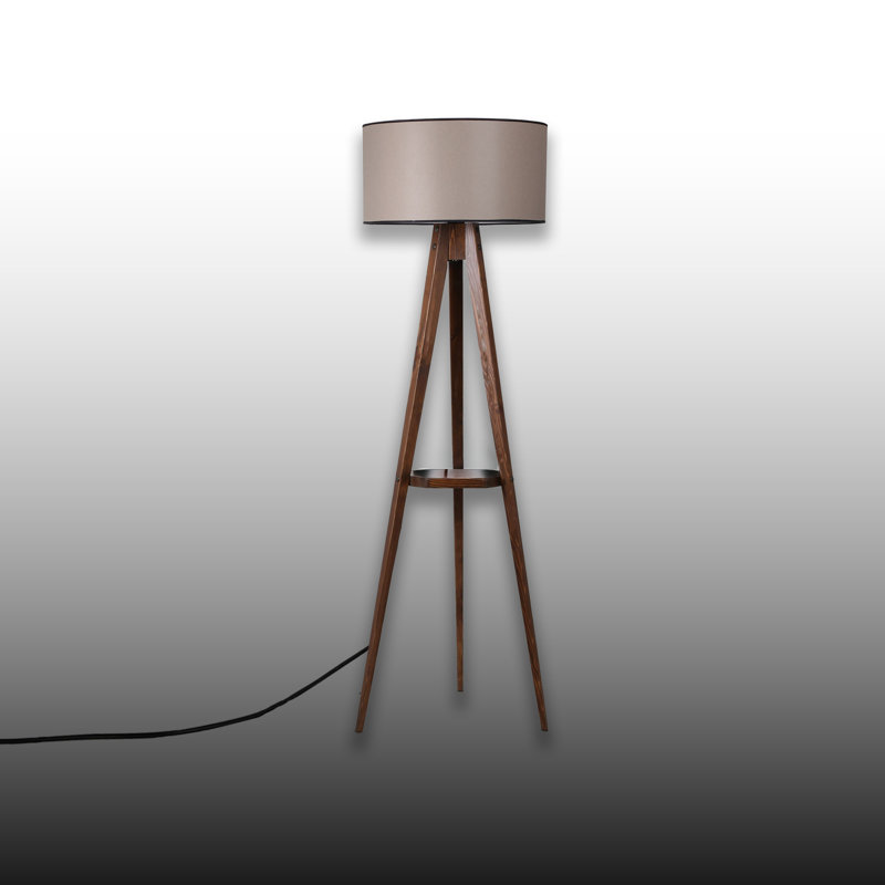Wooden Body Drum Tripod Floor Lamp, Walnut