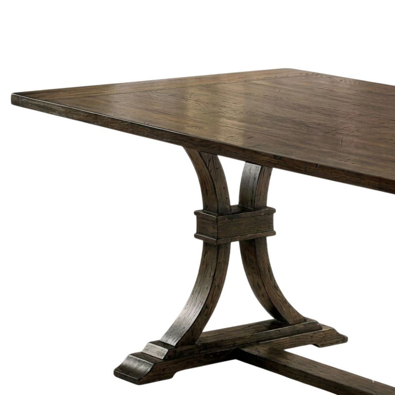 Calista Rustic Oak Wood Trestle Base Dining Table Seats 6