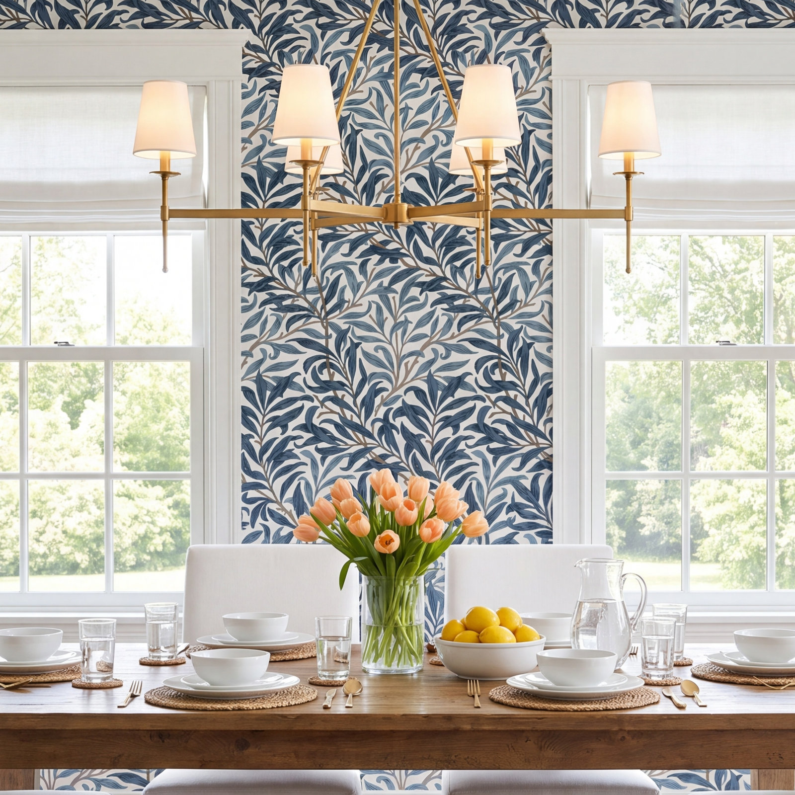 Floral Wallpaper, White/Blues