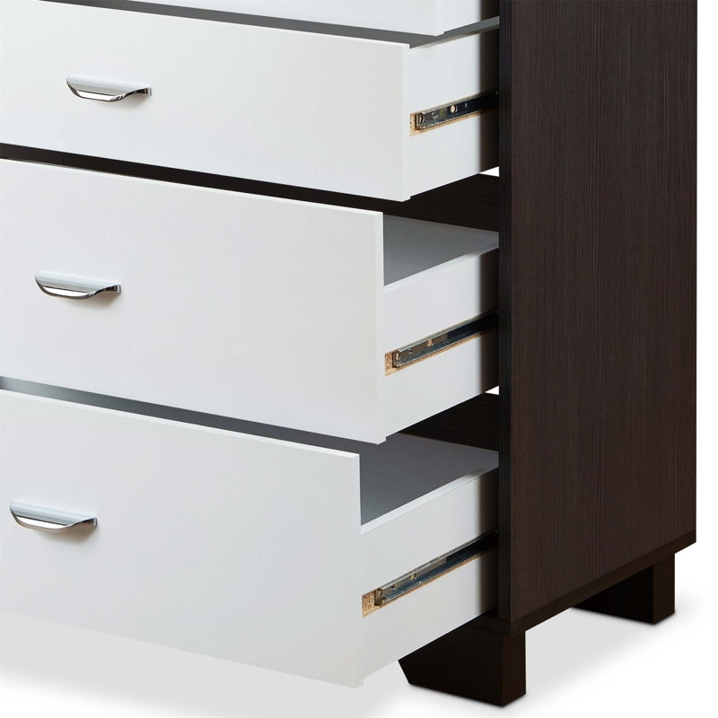 Commode 5 tiroirs blanche et espresso, Espresso/blanc