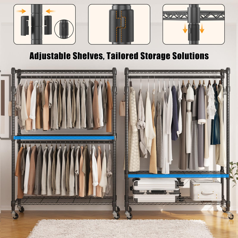 Gerodi 90cm W Rolling Clothes Rack, Black