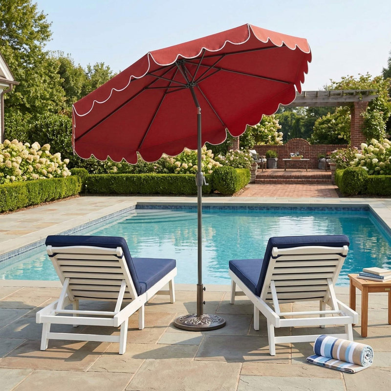 Parasol de patio 10 pi avec bouton poussoir inclinable et manivelle, Rouge