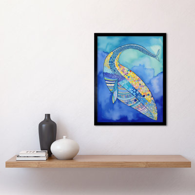 Blue Whale With Multicolour Patterns - Single Picture Frame Print
