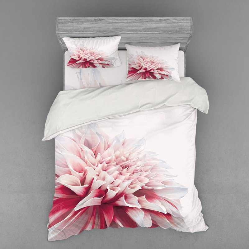Ensemble de housse de couette Dahlia en microfibre rose foncé / ivoire, Housse de couette grand + 3 pièces supplémentair