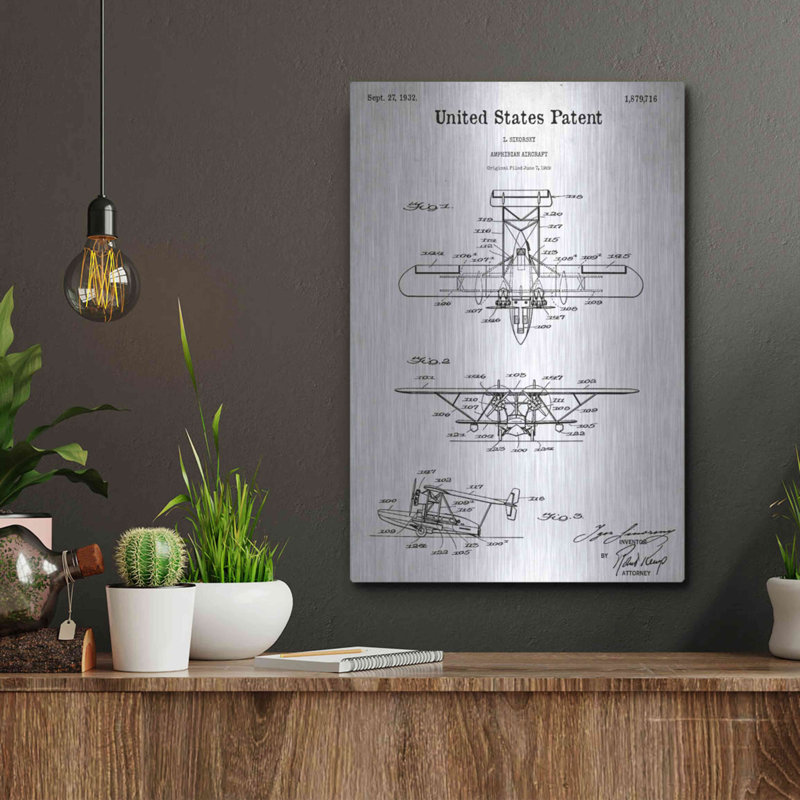 «Amphibian Avions Blueprint Brevet White» par Patents, H 16 po x l 12 po